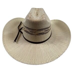 Twister Straw Cowboy Hat Size M Beige Western Cattleman Crease Woven Band